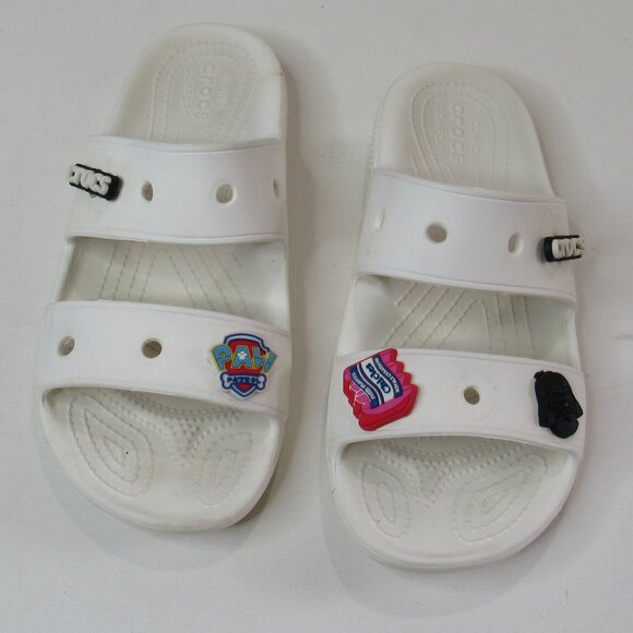Crocs Classic White Sandals Slides w/Jibbitz Charms Unisex Size Womens 8 Mens 6 - Picture 2 of 9